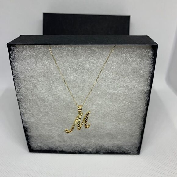 Initial letter M pendant 14k Solid Gold Pendant - Picture 4 of 6